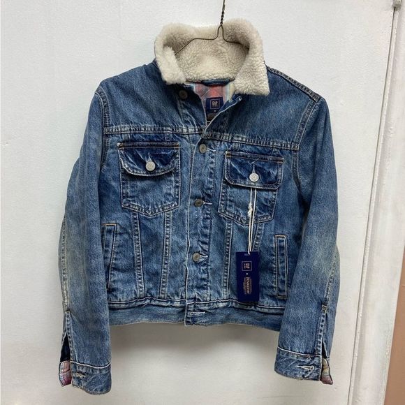 NWT Kids Pendleton X GAP Sherpa Collar Denim Classic Jean Jacket size Medium - Picture 1 of 8